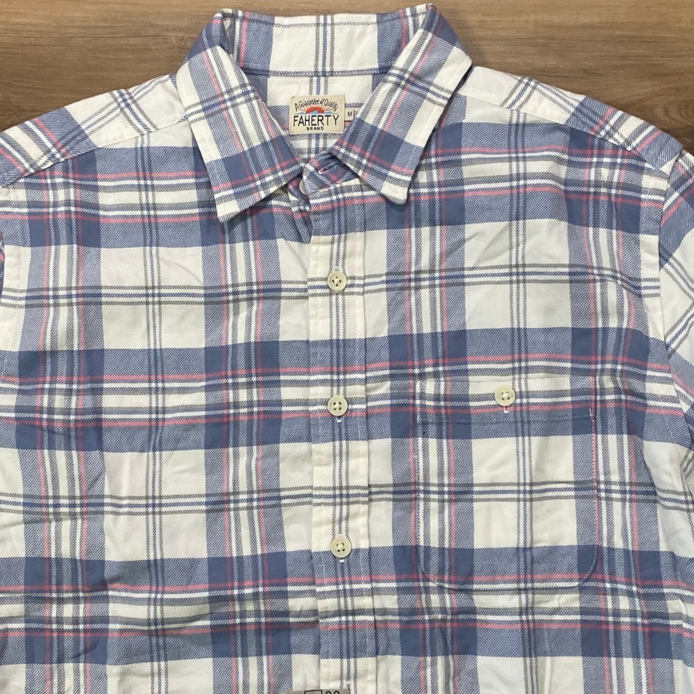 Faherty Seaview Flannel Shirt Plaid Button Up Size M Stretch Cotton Casual‎